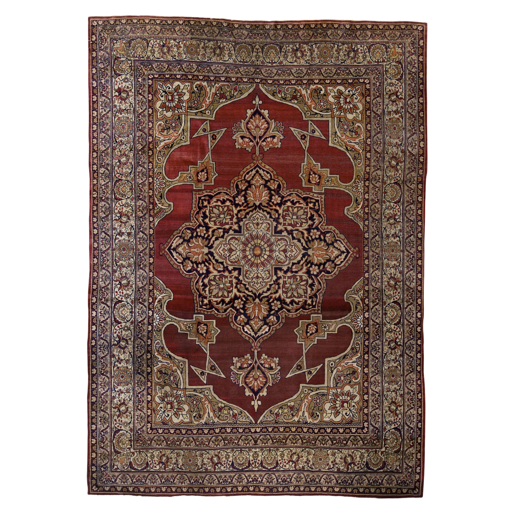 Antique Persian Fine Traditional Handwoven Luxury Wool Rust Rug