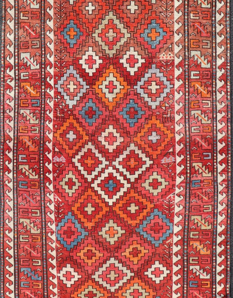 Malayer Antique Persian Fine Weave Hamadan Gallery Rug in Multi Colors in Tribal Design For Sale