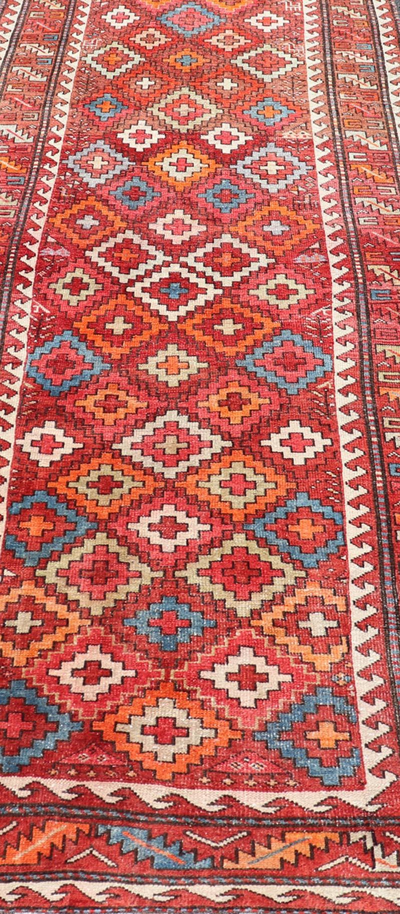 20th Century Antique Persian Fine Weave Hamadan Gallery Rug in Multi Colors in Tribal Design For Sale