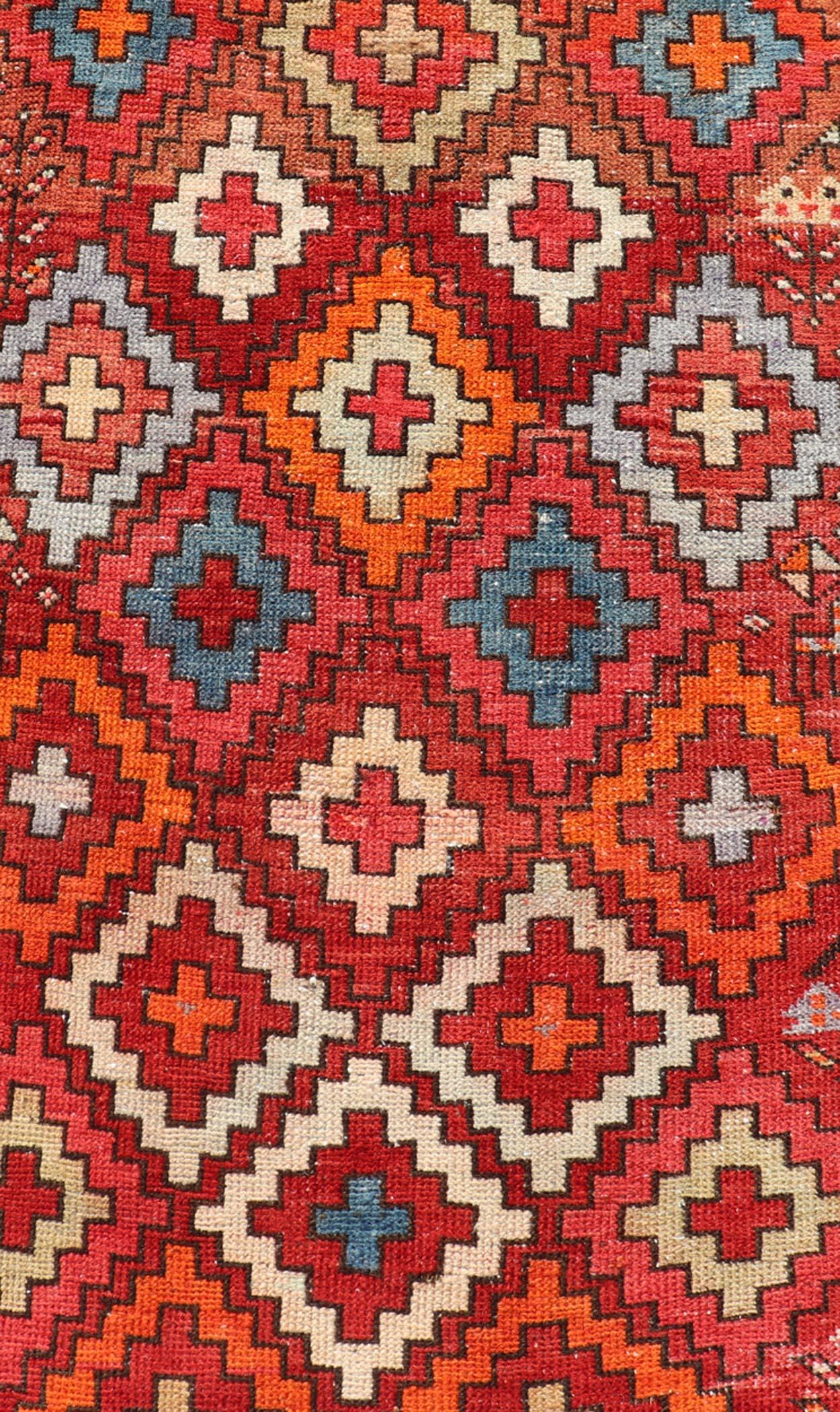 Alfombra Persa Antigua de Tejido Fino de Galería Hamadan Multicolor con Diseño Tribal Lana en venta