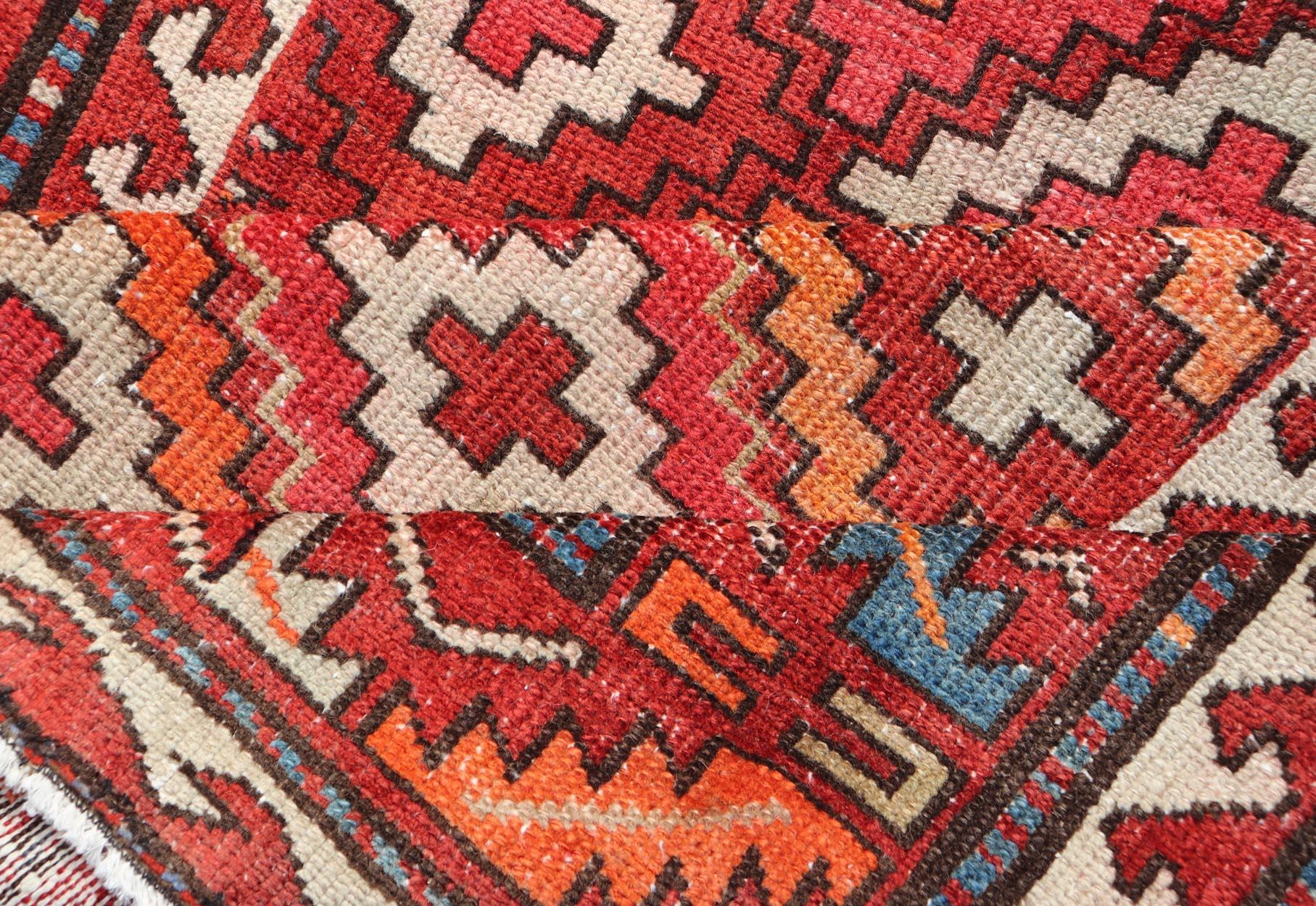Antique Persian Fine Weave Hamadan Gallery Rug in Multi Colors in Tribal Design For Sale 2