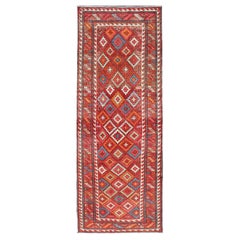 Antique Persian Fine Weave Hamadan Gallery Rug in Multi Colors in Tribal Design