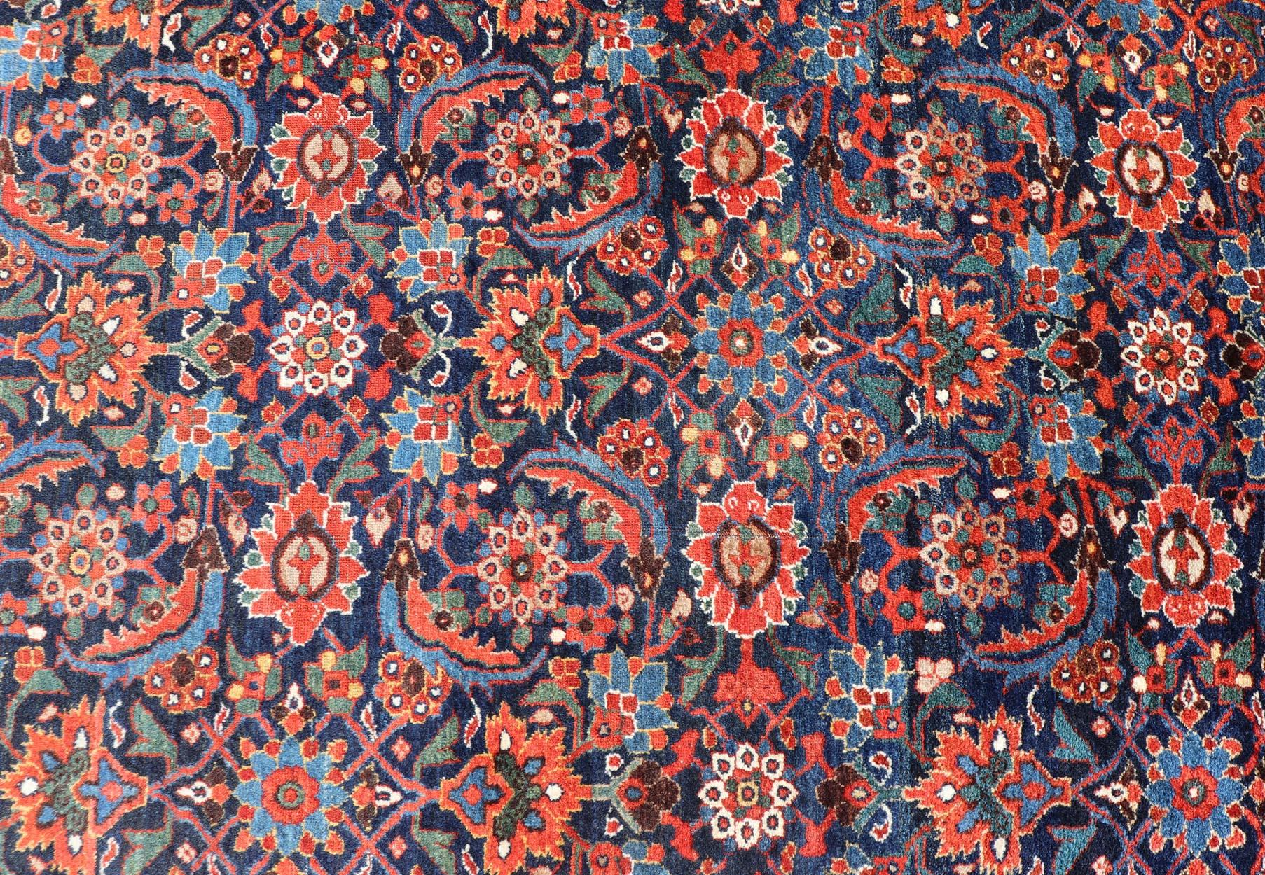 Antique Persian Fine Weave Hamadan Gallery Rug in Red, Blue, Green and Ivory In Excellent Condition For Sale In Atlanta, GA