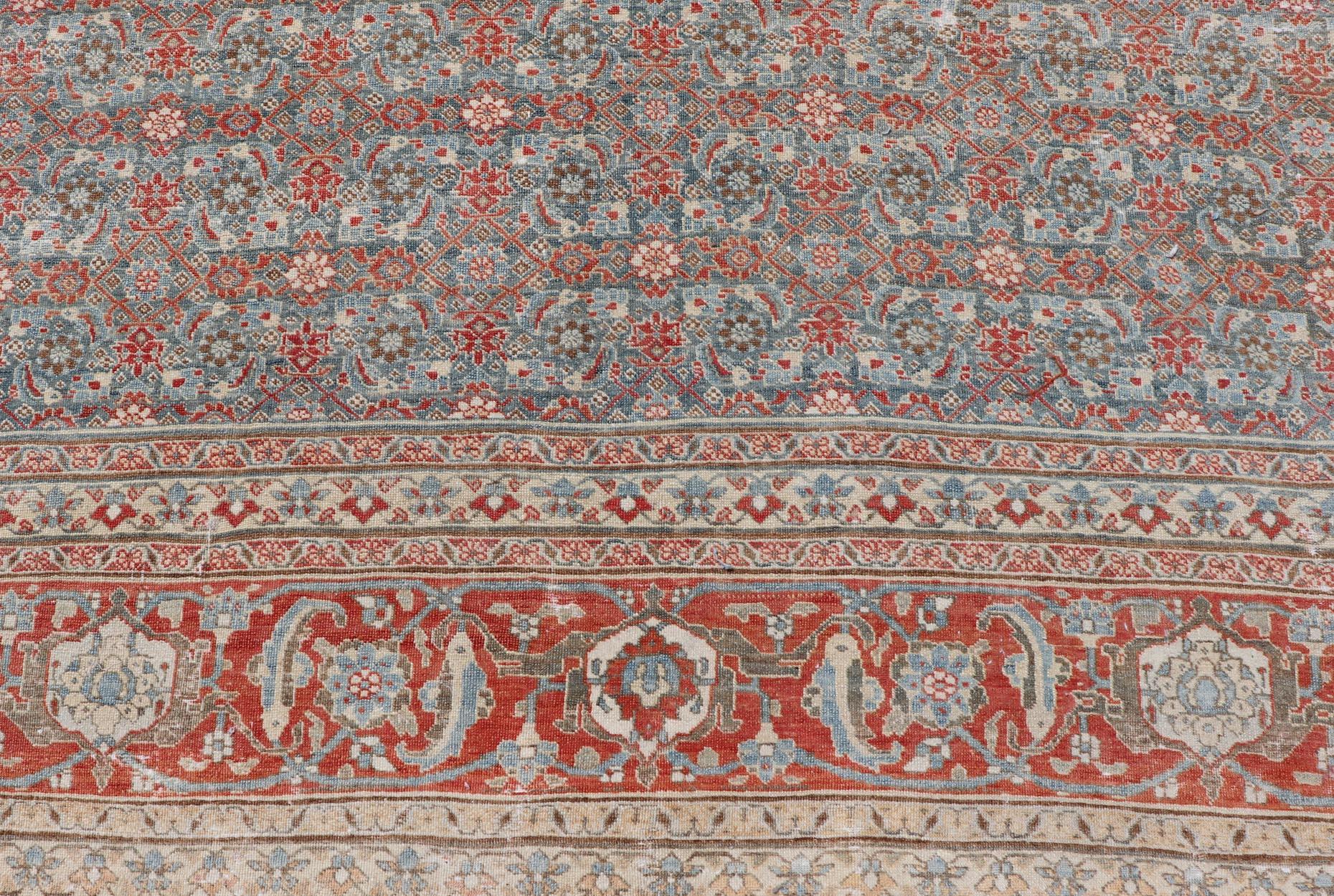 Antique Persian Fine Weave Senneh Rug with All-Over Herati Design on Blue Field  For Sale 3