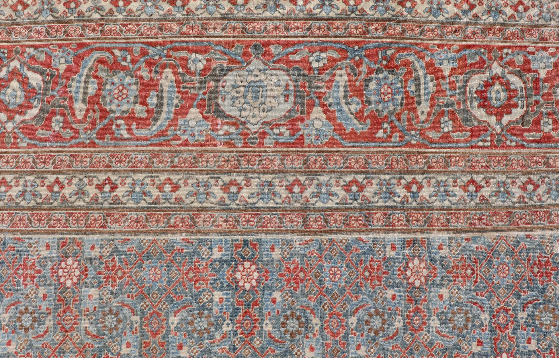 Tapis persan ancien Senneh à tissage fin avec motif Herati sur fond bleu en vente 3