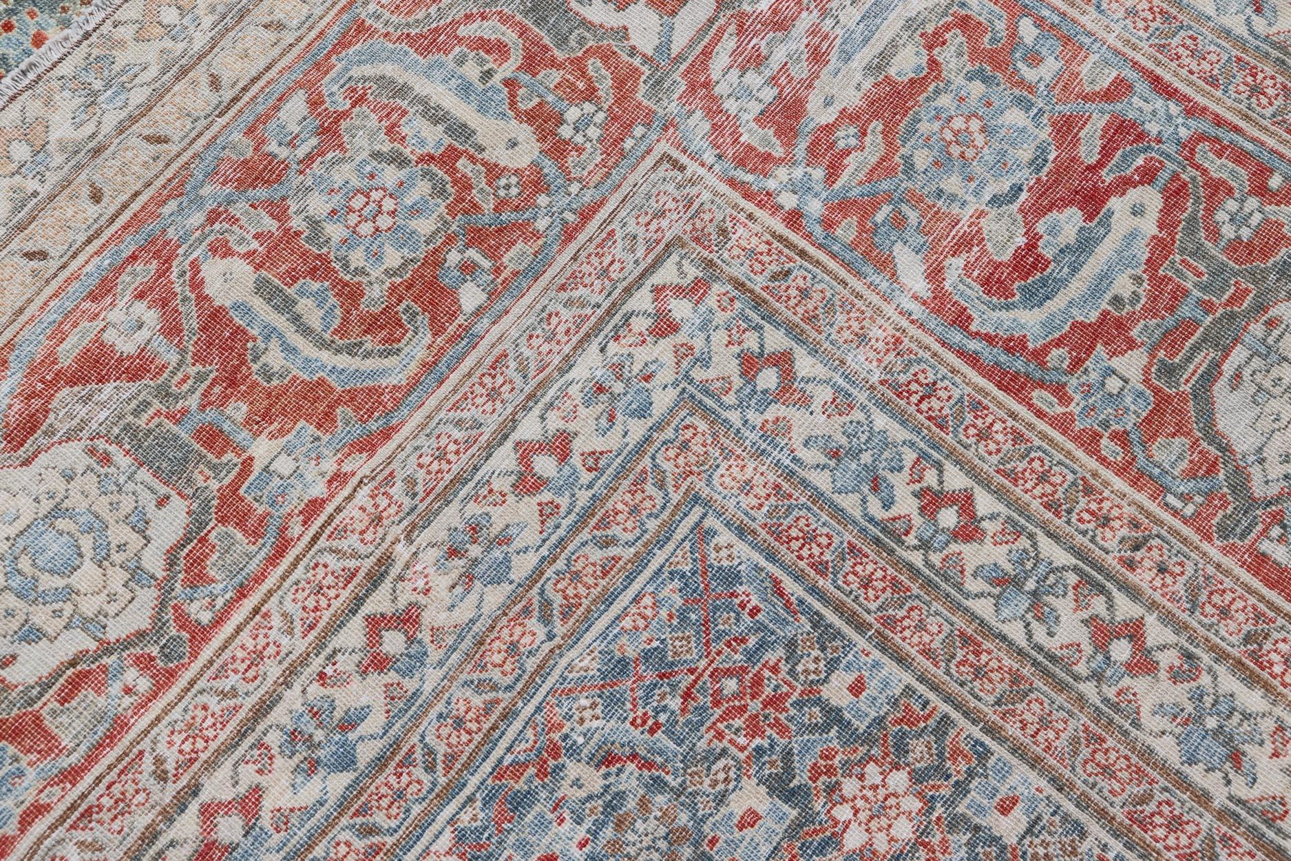Hand-Knotted Antique Persian Fine Weave Senneh Rug with All-Over Herati Design on Blue Field  For Sale