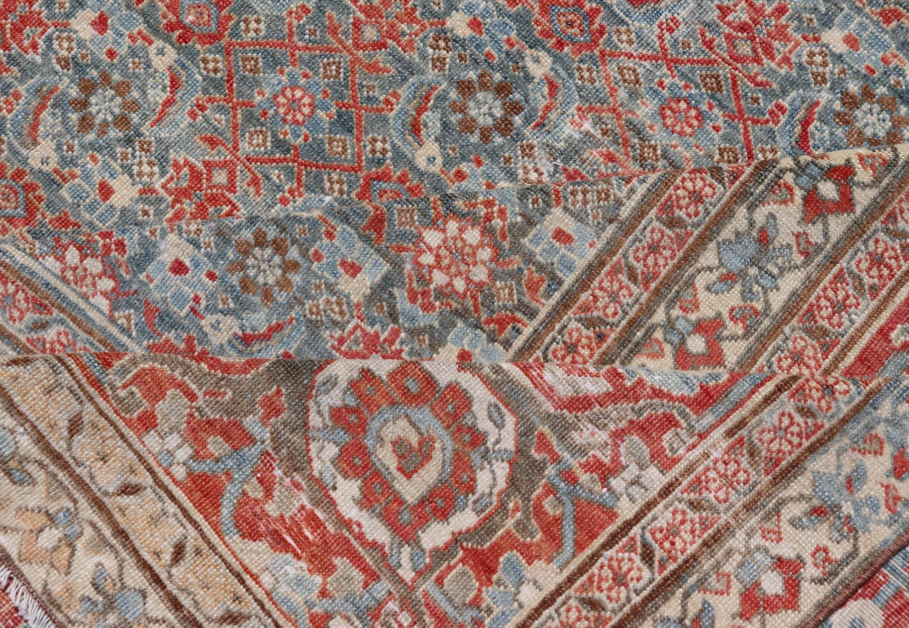 Antique Persian Fine Weave Senneh Rug with All-Over Herati Design on Blue Field  In Good Condition For Sale In Atlanta, GA