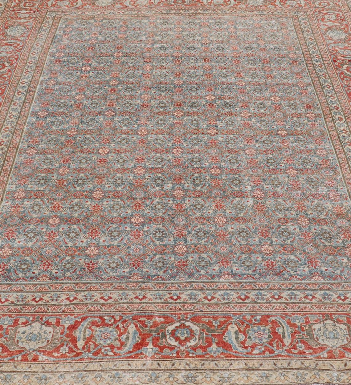 20th Century Antique Persian Fine Weave Senneh Rug with All-Over Herati Design on Blue Field  For Sale