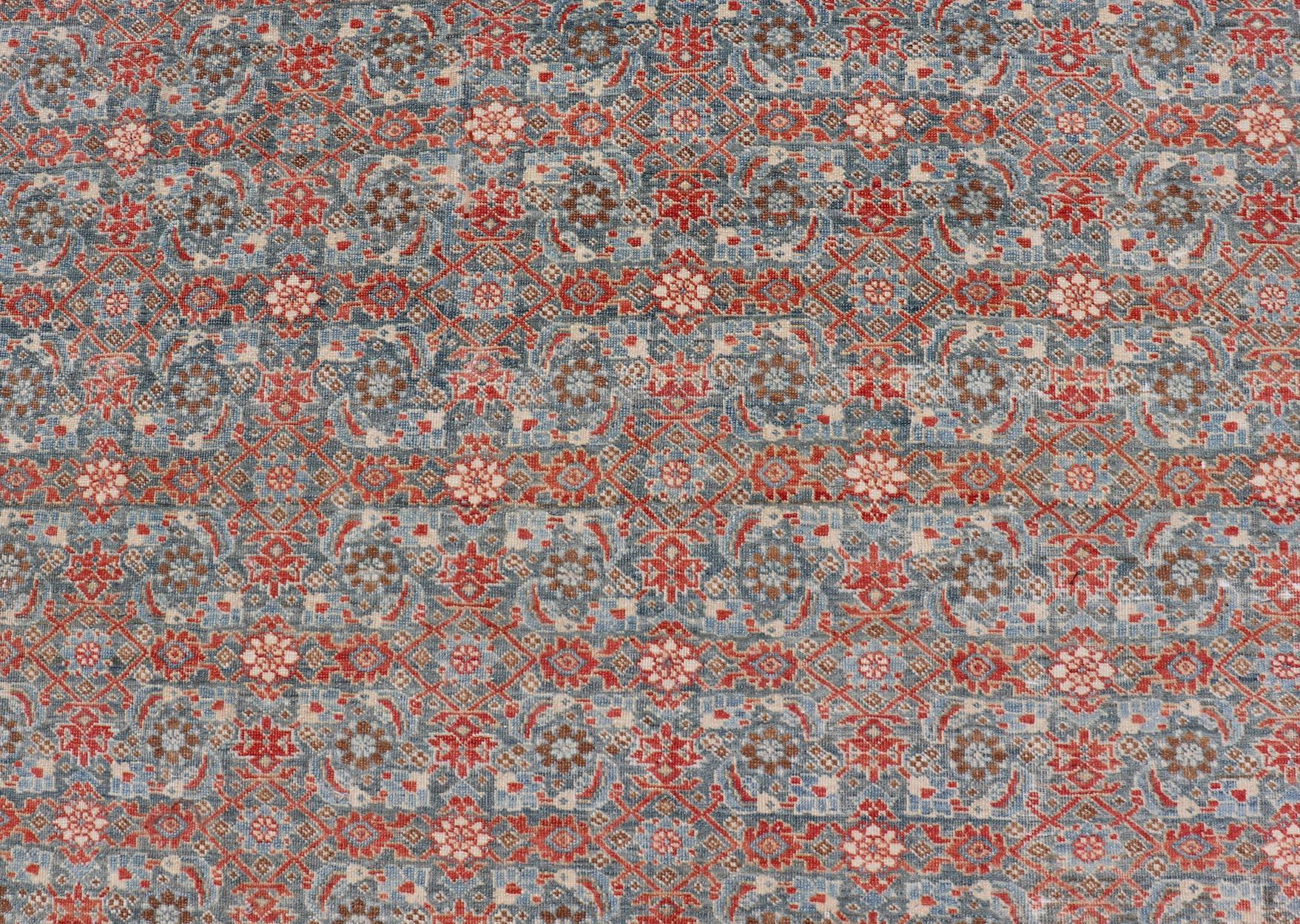 Antique Persian Fine Weave Senneh Rug with All-Over Herati Design on Blue Field  For Sale 1