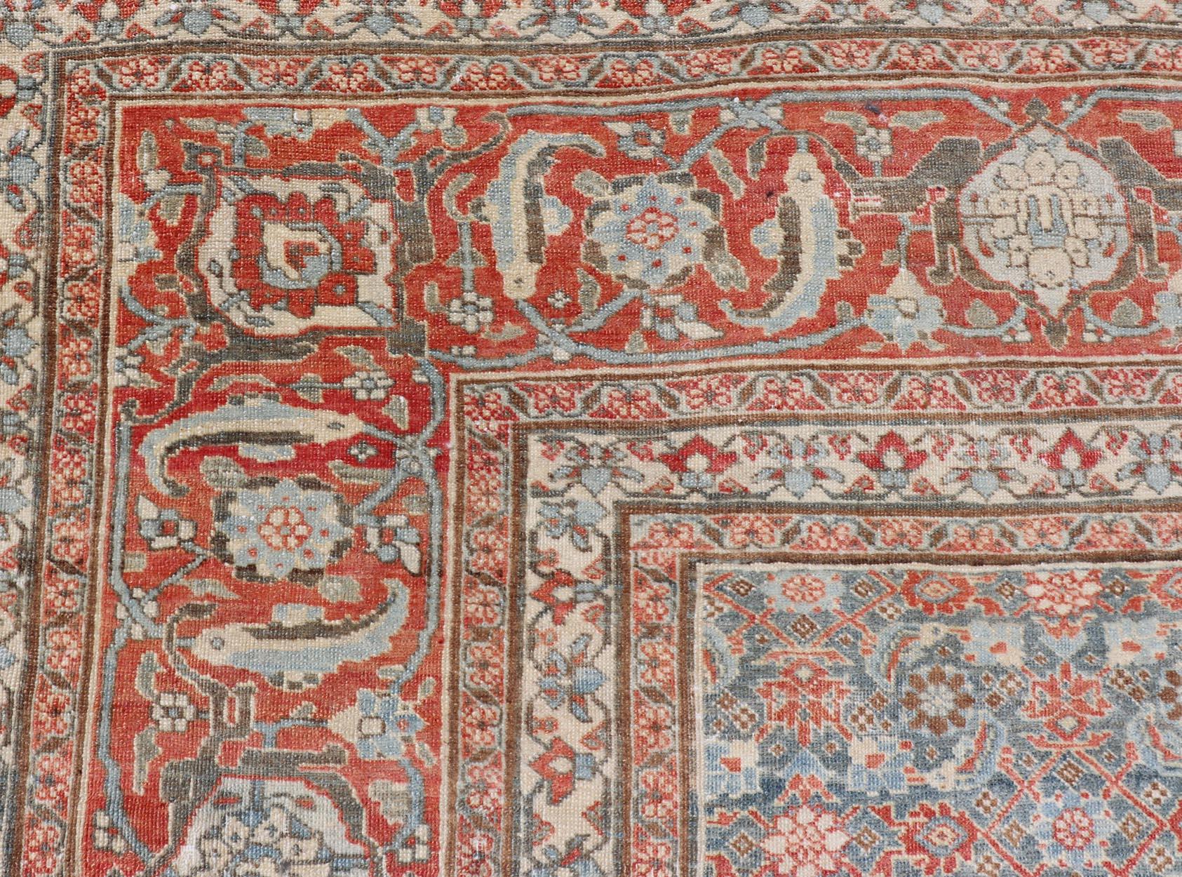 Antique Persian Fine Weave Senneh Rug with All-Over Herati Design on Blue Field  For Sale 2