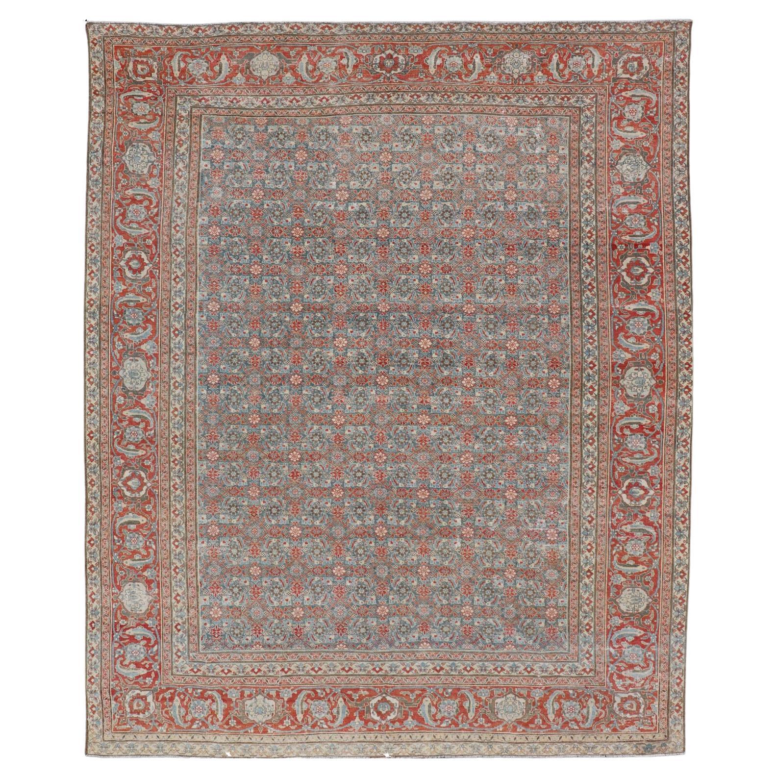 Antique Persian Fine Weave Senneh Rug with All-Over Herati Design on Blue Field  For Sale