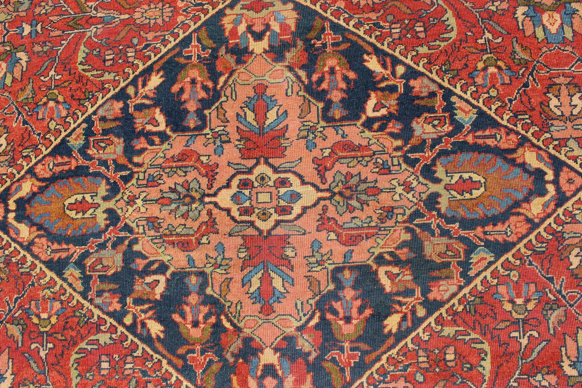 Antiker persischer Sultanabad-Teppich aus feinem Gewebe mit Tomatenrotem Hintergrund im Angebot 1