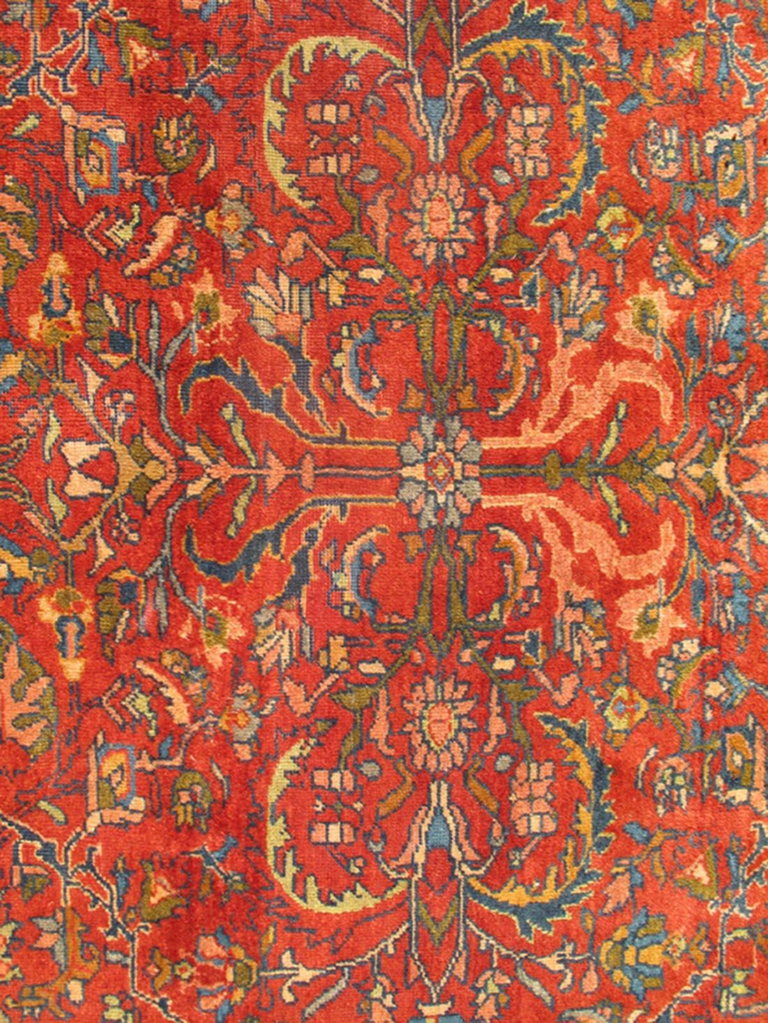 Antiker persischer Sultanabad-Teppich aus feinem Gewebe mit Tomatenrotem Hintergrund im Angebot 2