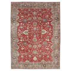 Antique Persian Fine Weave Tabriz in Red Background With Earth Tones