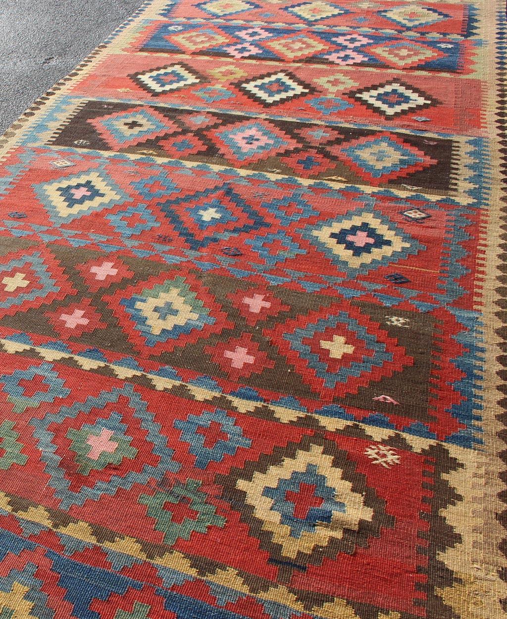 Antique Caucasian Flat-Weave Gallery Size Runner  For Sale 3