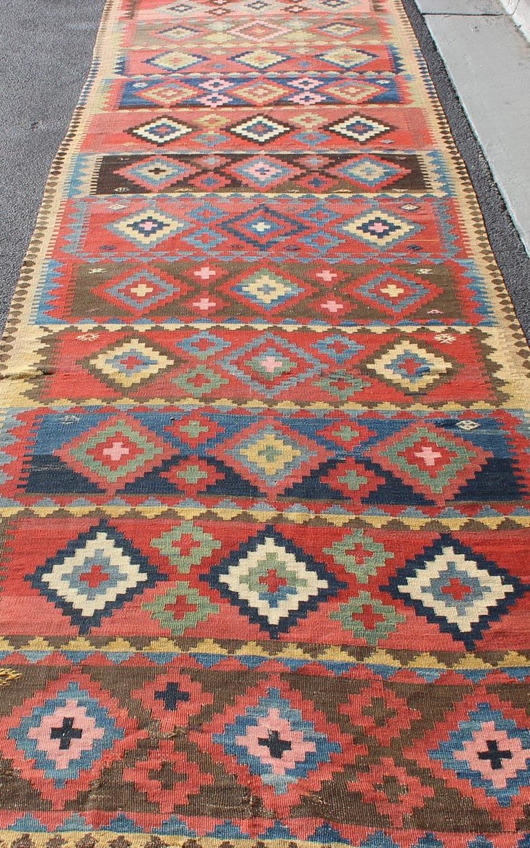 Antique Caucasian FlatWeave Gallery Size Runner For Sale at 1stDibs