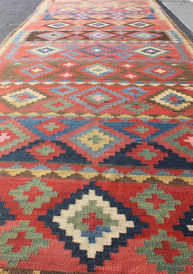 Antique Caucasian FlatWeave Gallery Size Runner For Sale at 1stDibs