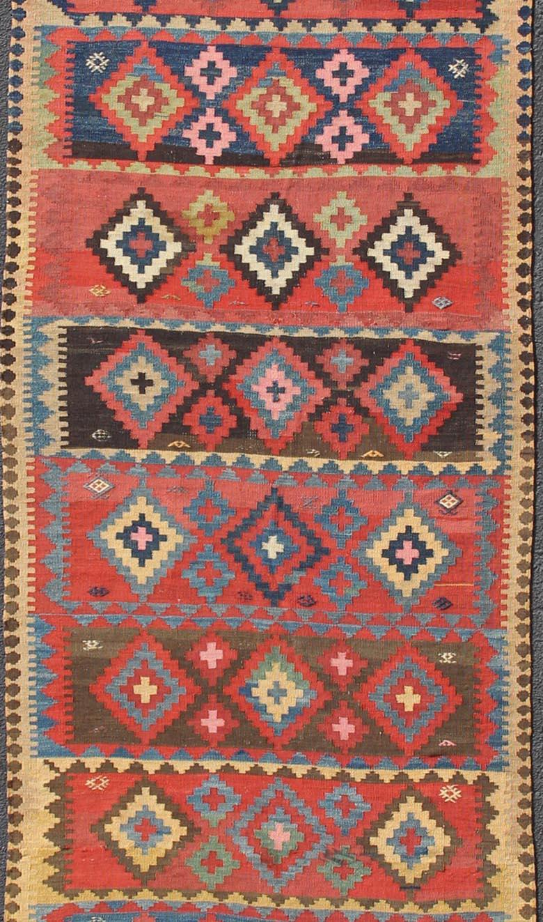 Kilim Antique Caucasian Flat-Weave Gallery Size Runner  For Sale