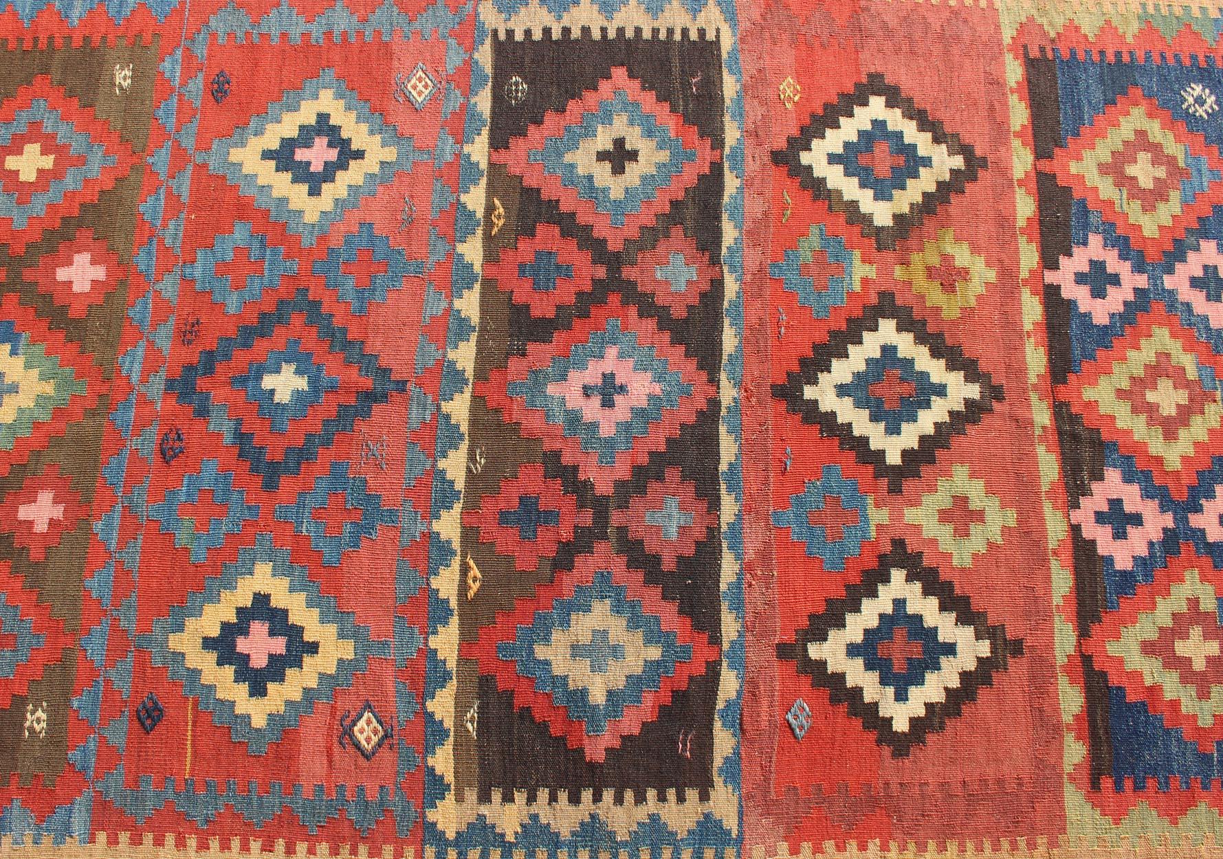 Wool Antique Caucasian Flat-Weave Gallery Size Runner  For Sale