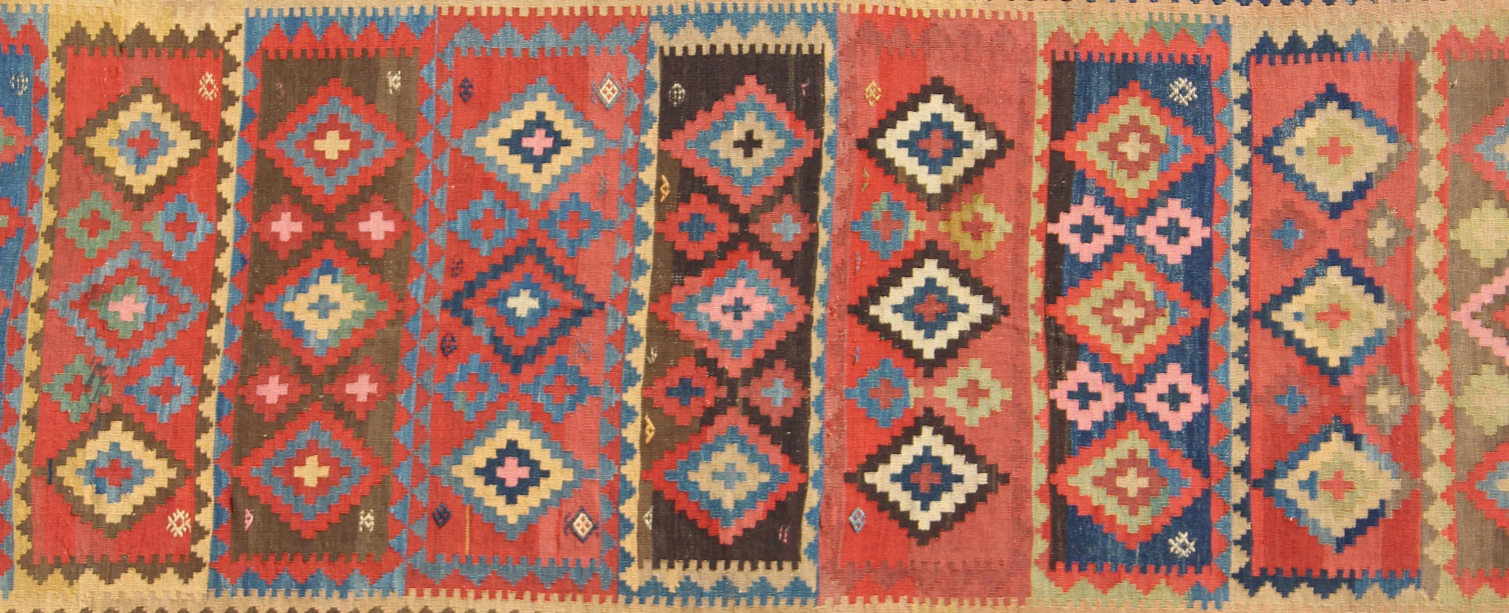 Antique Caucasian Flat-Weave Gallery Size Runner  For Sale 1