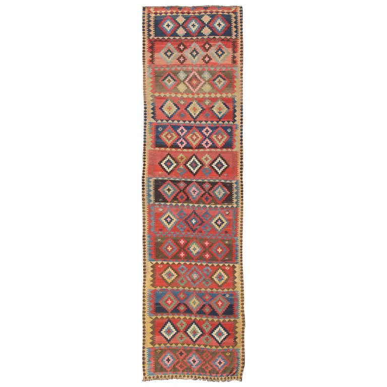 Antique Caucasian FlatWeave Gallery Size Runner For Sale at 1stDibs