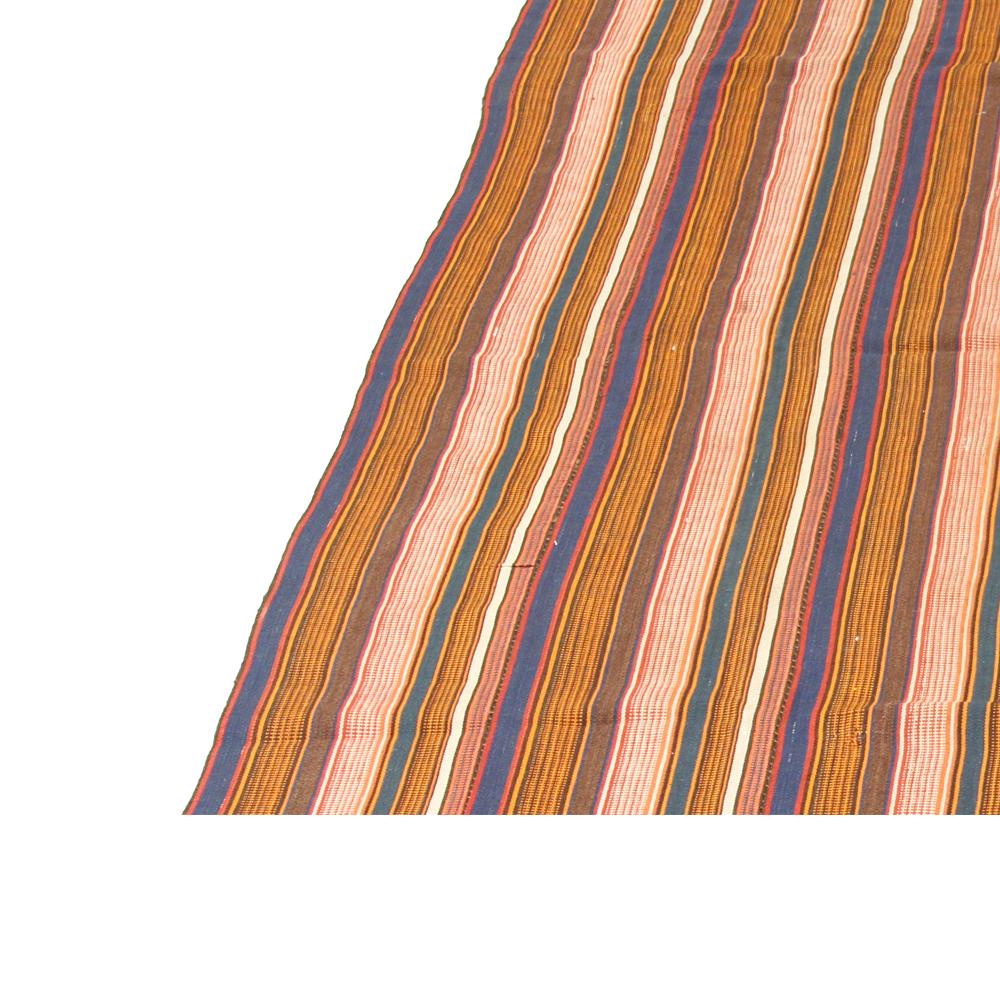 Hand-Woven Antique Persian Flat-Weave Jajim Rug with Colored Stripes For Sale