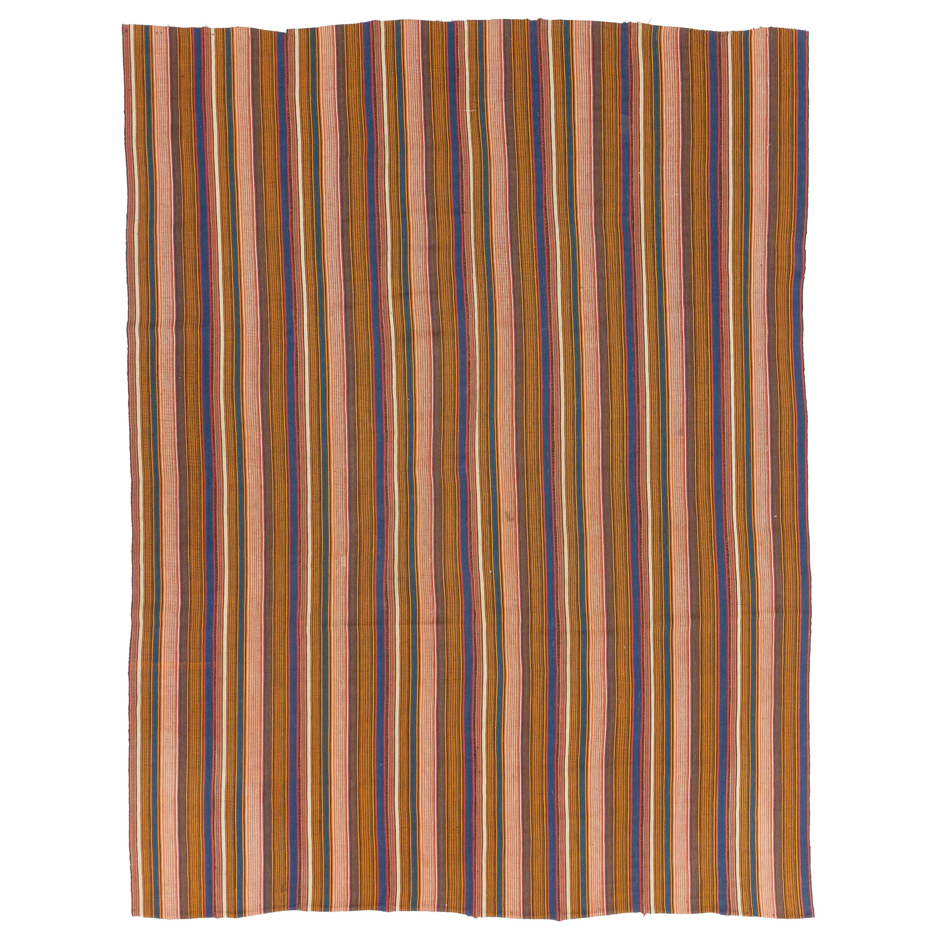 Antiker persischer Flachgewebe-Jajim-Teppich mit farbigen Streifen