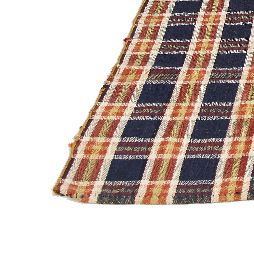 Hand-Woven Antique Persian Flat-Weave Jajim Rug with Navy and Yellow Chequered Details For Sale