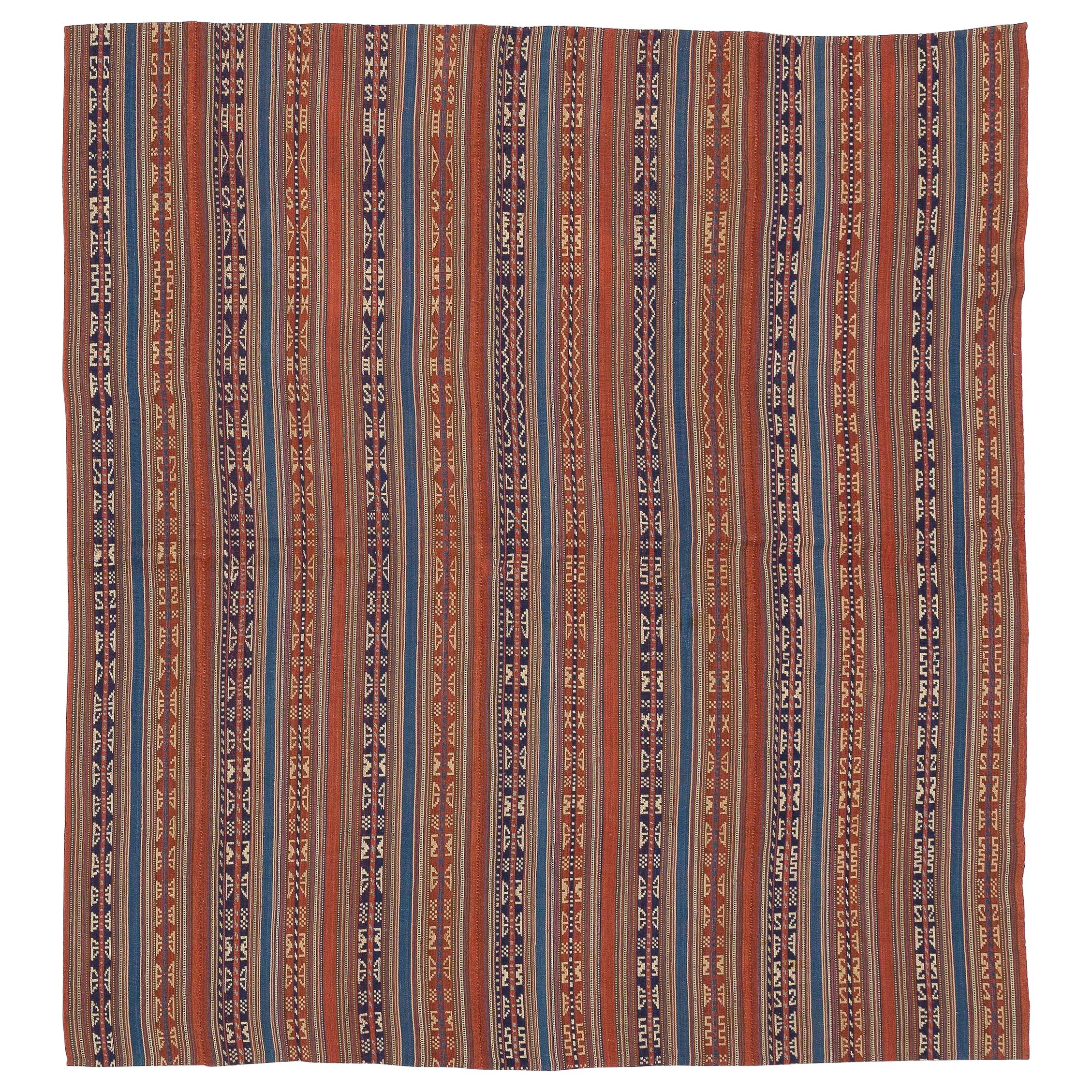 Antique Persian Flat-Weave Jajim Rug with Tribal Details & Colored Stripes