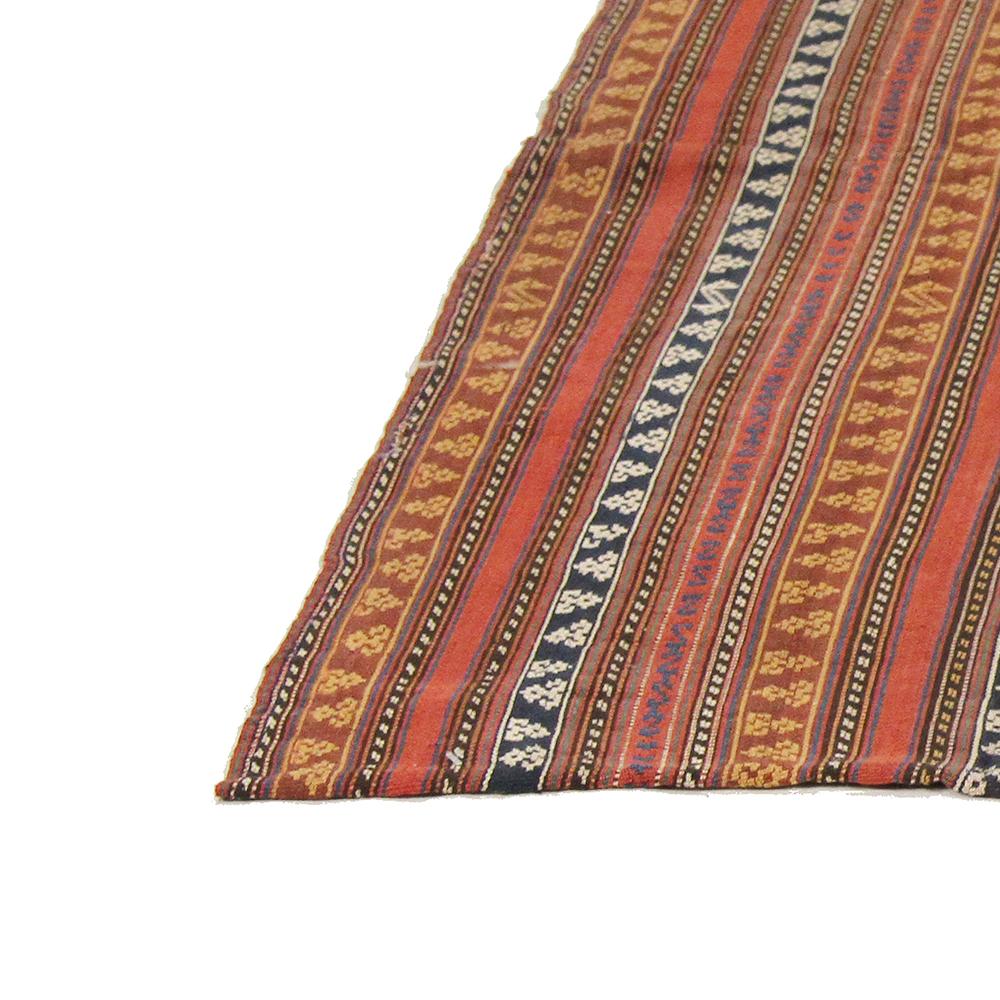 Hand-Woven Antique Persian Flat-Weave Jajim Rug with Tribal Details on Colored Stripes For Sale