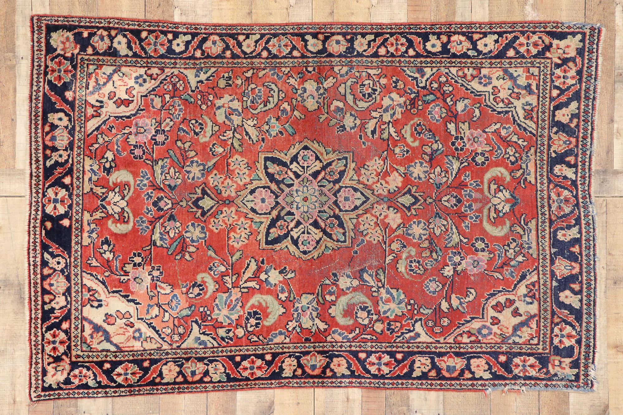 20th Century Antique Persian Floral Mahal Rug with Traditional Style For Sale