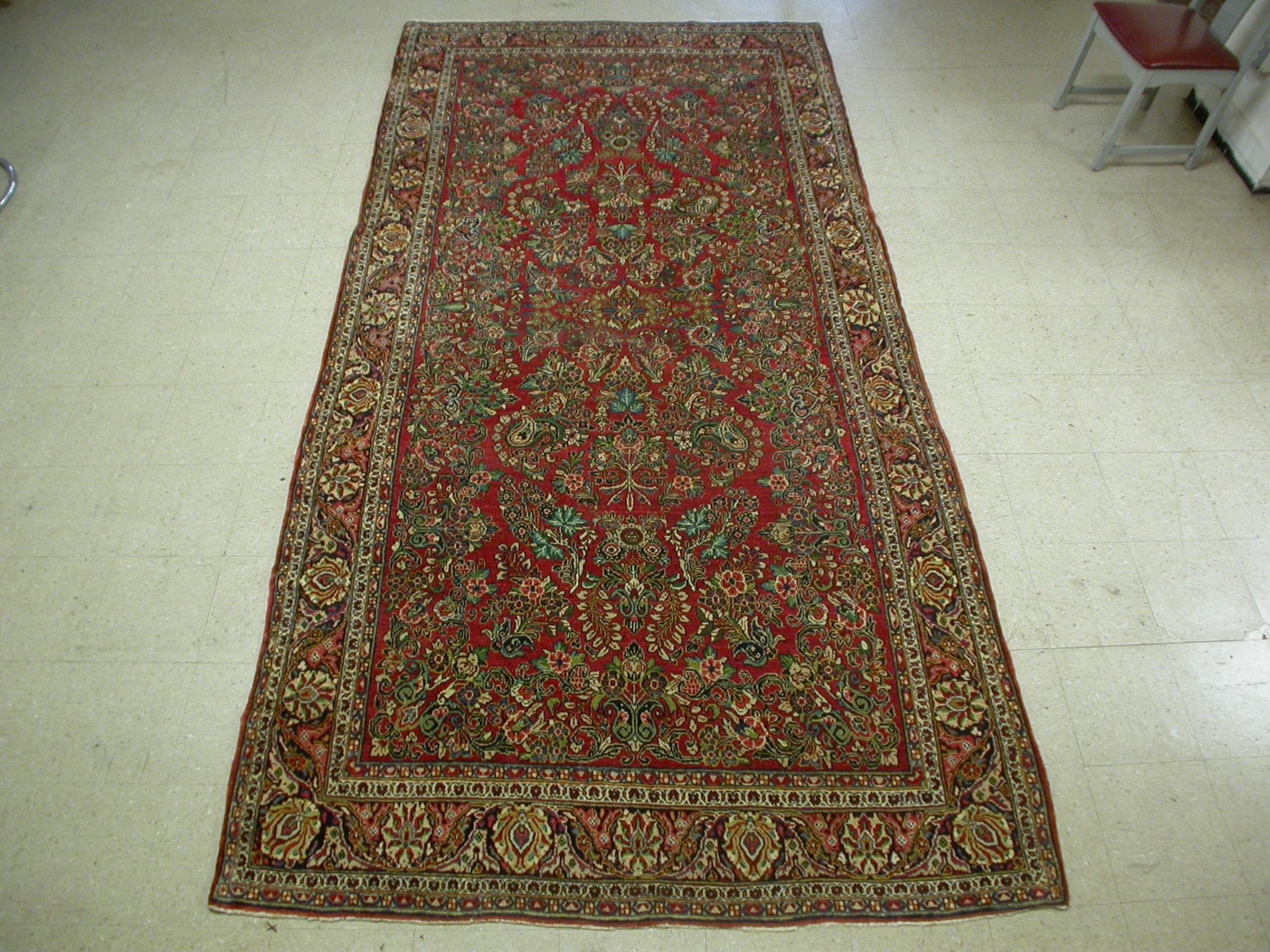 Sarouk Farahan Antique Persian Floral Red and Gold Sarouk Area Rug, c. 1920s For Sale