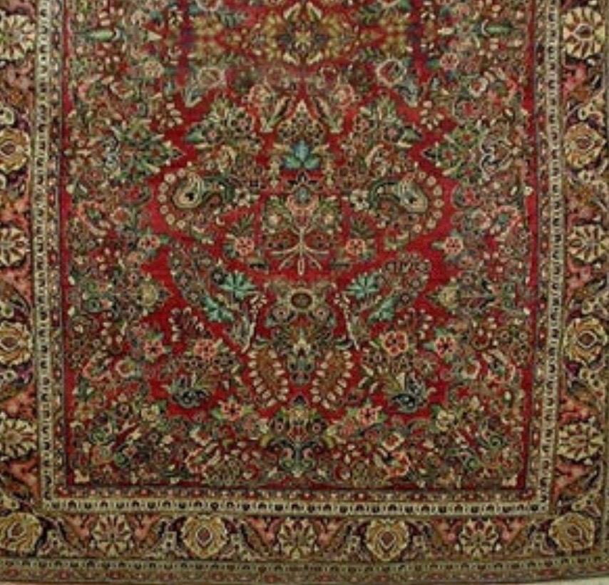 Hand-Knotted Antique Persian Floral Red and Gold Sarouk Area Rug, c. 1920s For Sale