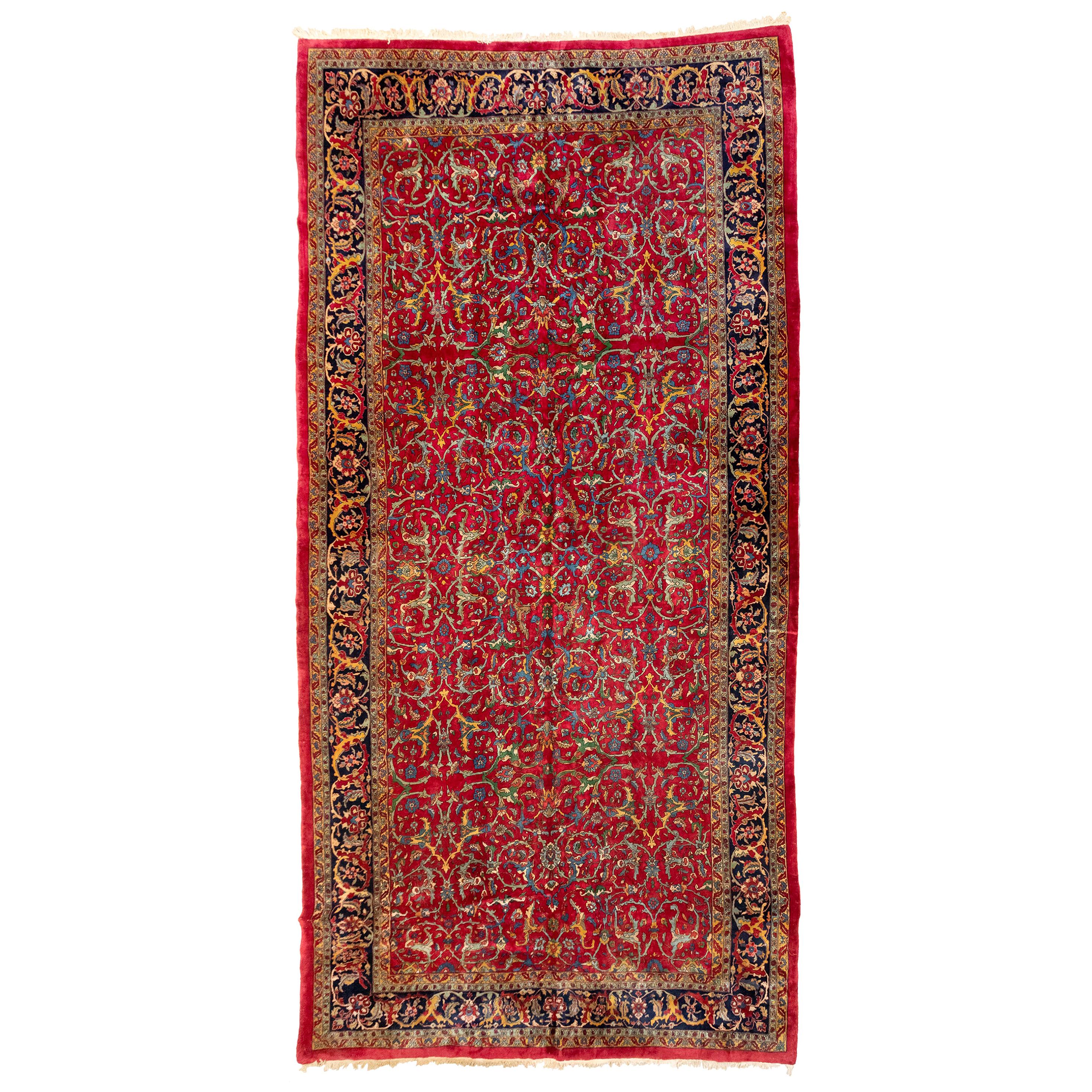 Oversize Antique Persian Floral Red Sarouk Rug c. 1880-1900 (12.6 x 22.9 ft) For Sale