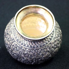Antique Persian Floral Repousse .800 Silver Squat Vase, circa 1900