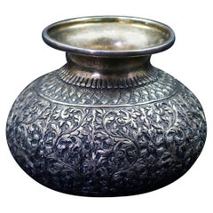 Antique Persian Floral Repousse .800 Silver Squat Vase, circa 1900