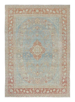Antique Persian Floral Rug with Sky Blue Field and Coral Medallion - Rug & Kilim