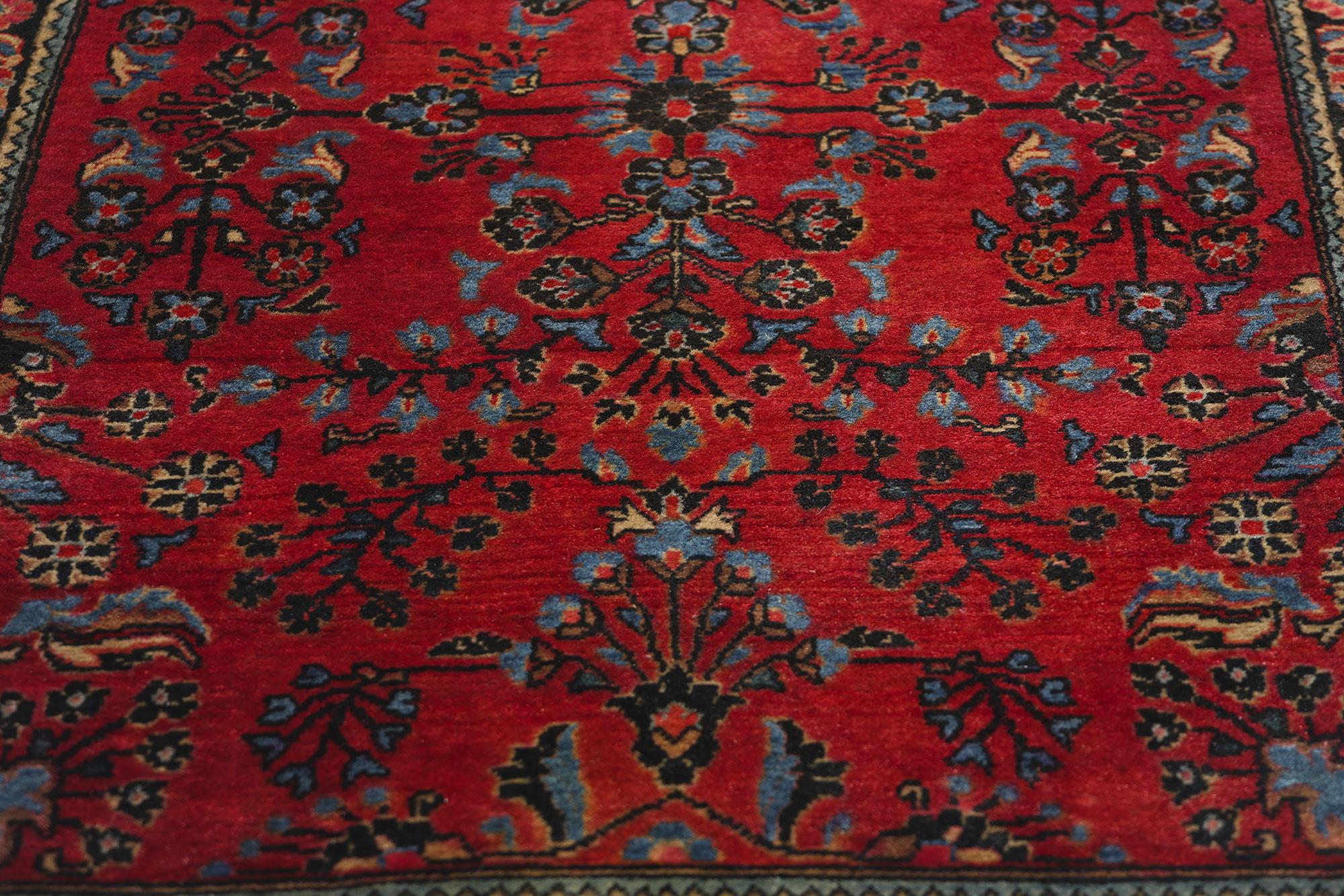 Noué à la main Tapis sarouk persan ancien à fleurs de style néoclassique traditionnel en vente