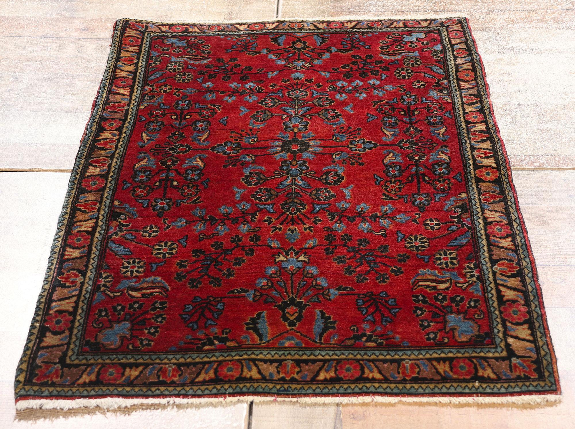 Laine Tapis sarouk persan ancien à fleurs de style néoclassique traditionnel en vente