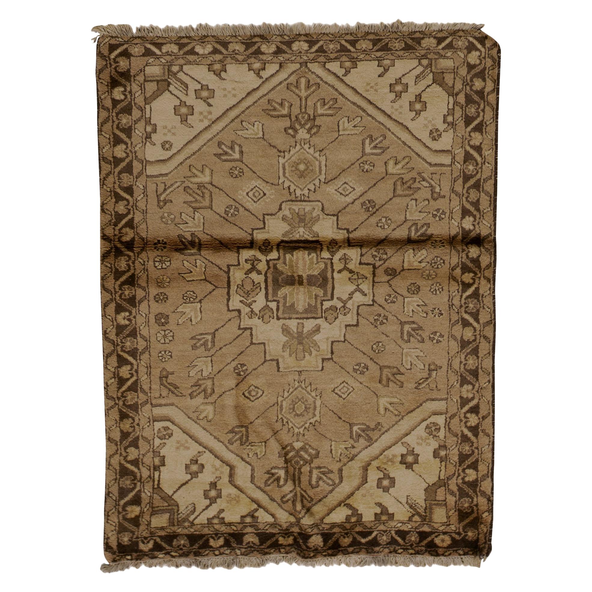  Antique Persian Fine Traditional Handwoven Luxury Wool Beige / Brown Rug For Sale