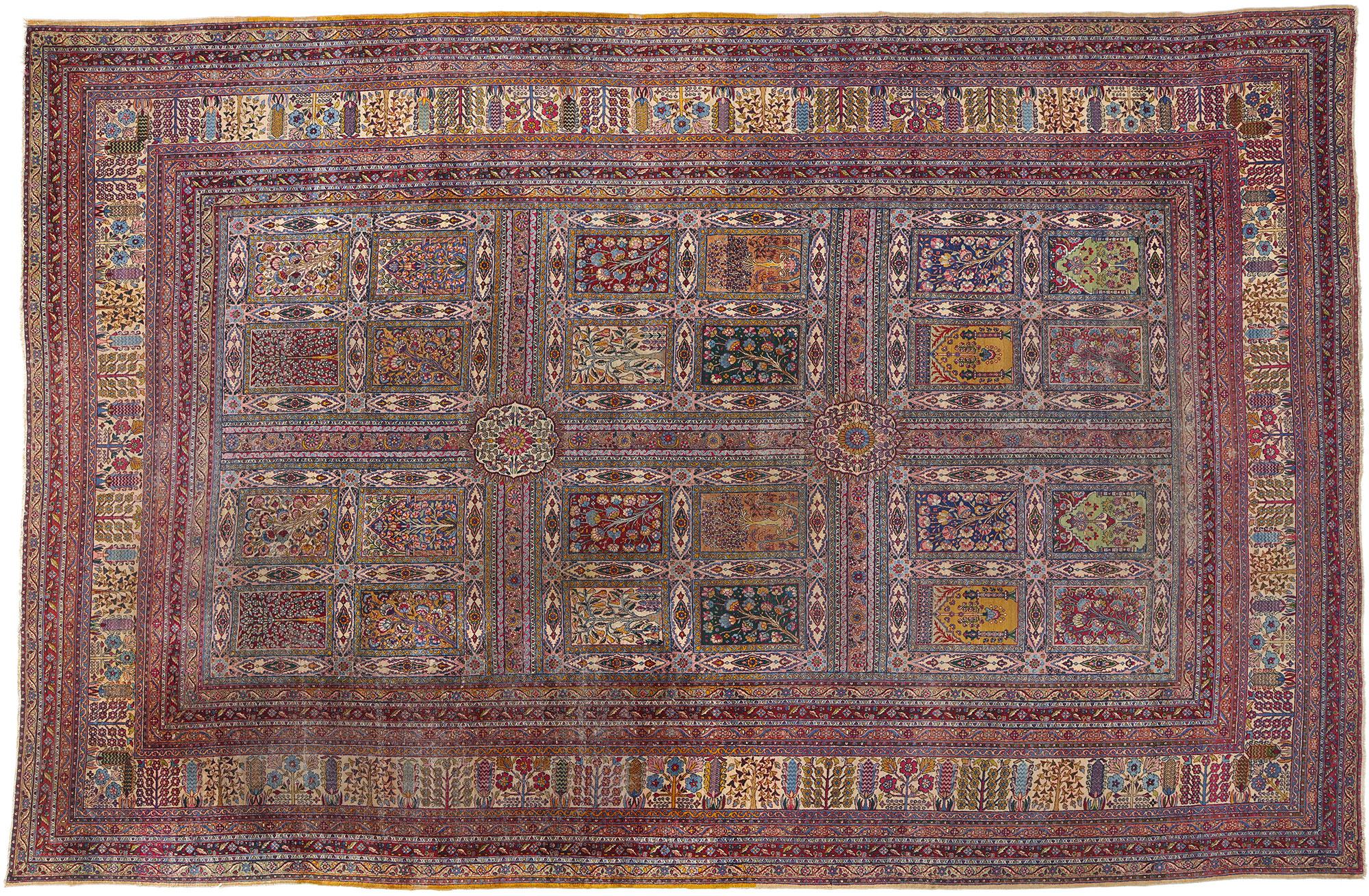 Antique Persian Four Seasons Garden Kerman Carpet, 11'04 x 17'05 For Sale 3