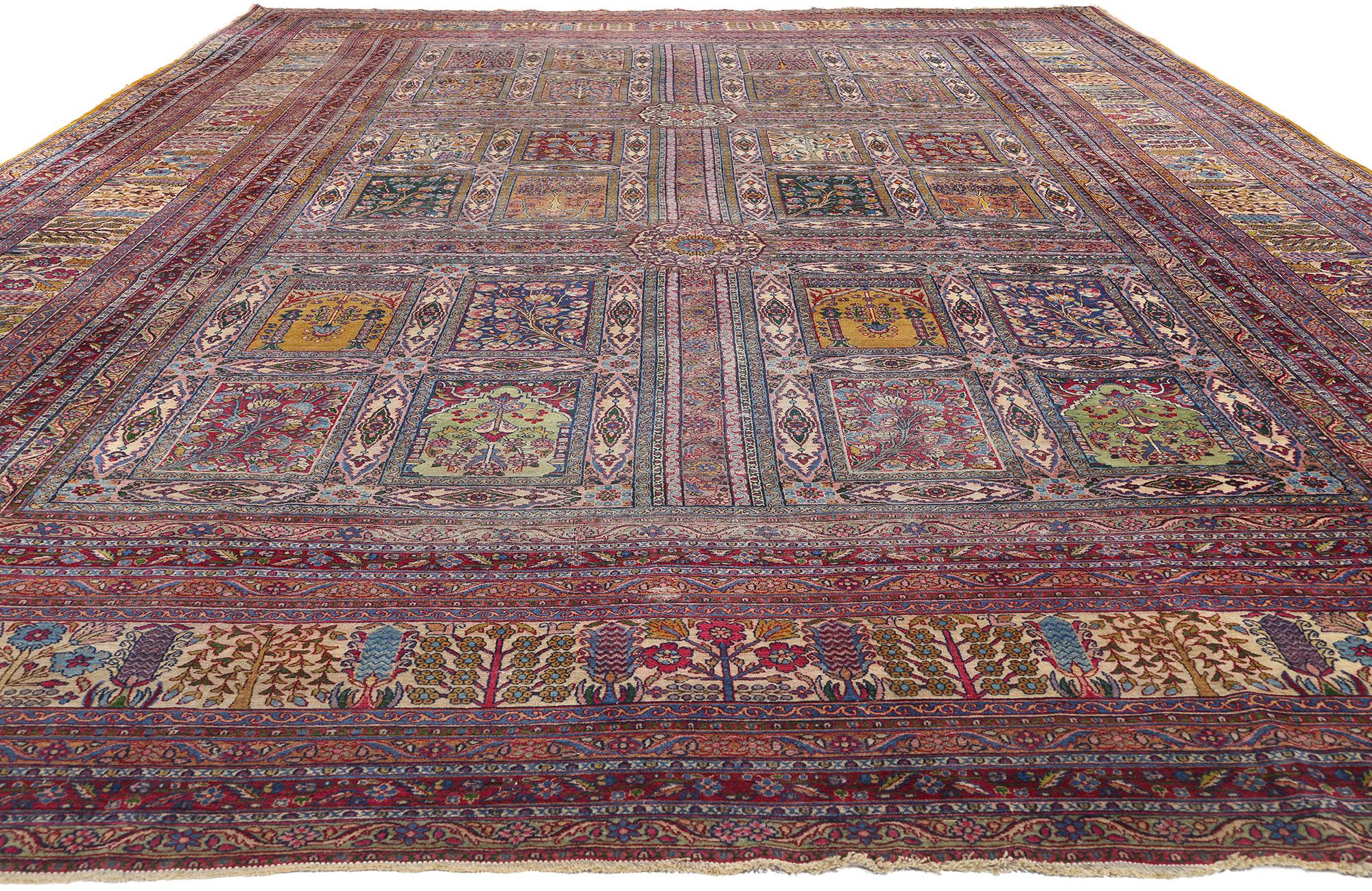 Kirman Antique Persian Four Seasons Garden Kerman Carpet, 11'04 x 17'05 For Sale