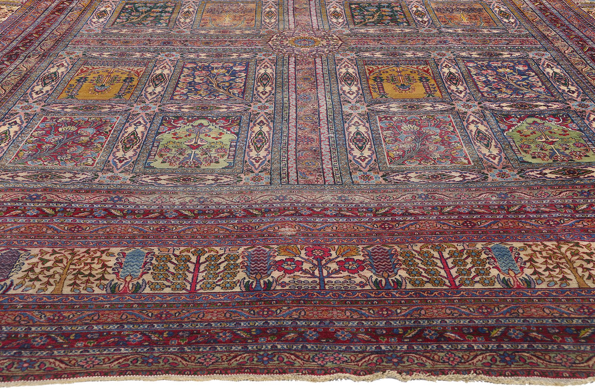 Hand-Knotted Antique Persian Four Seasons Garden Kerman Carpet, 11'04 x 17'05 For Sale