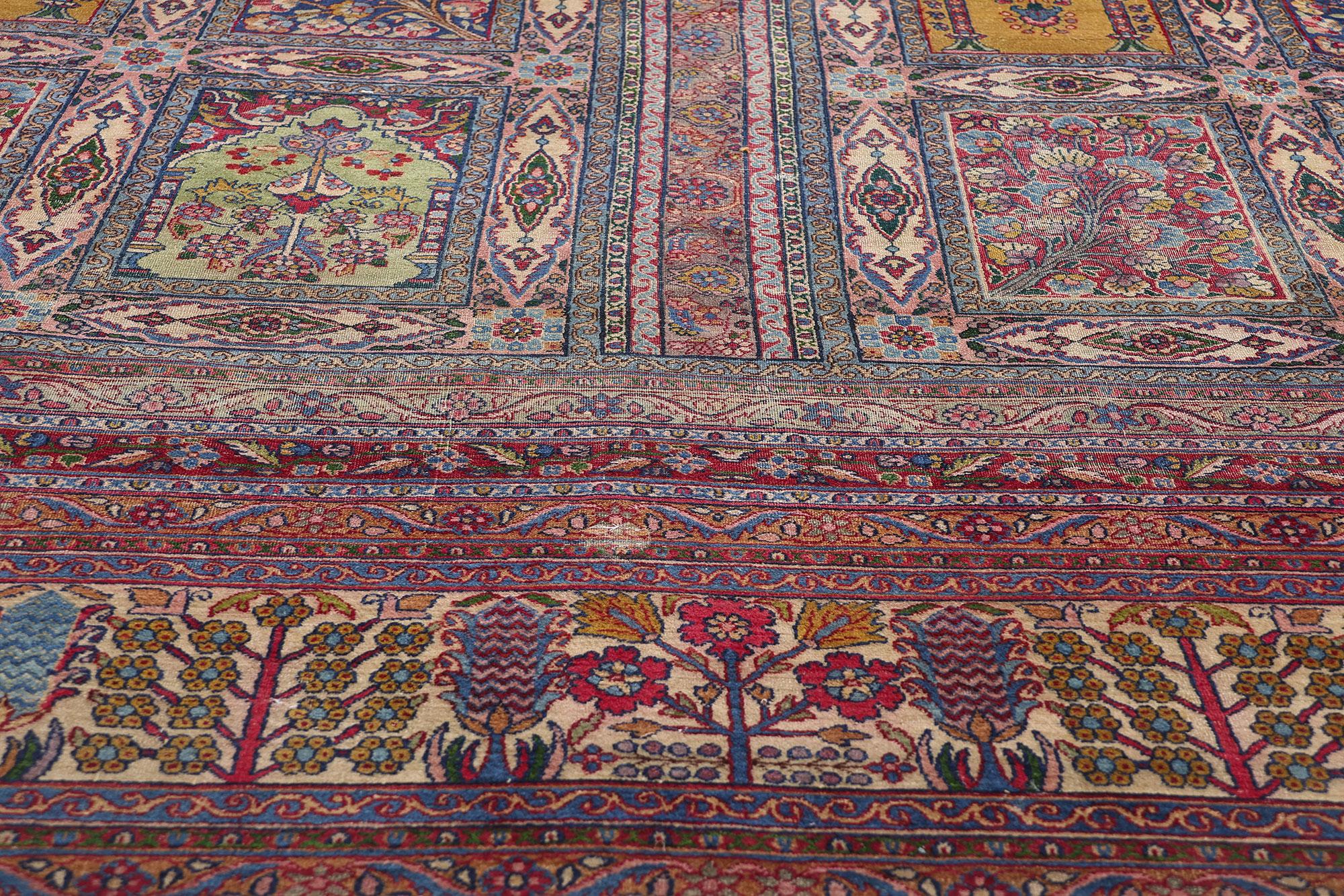 Antique Persian Four Seasons Garden Kerman Carpet, 11'04 x 17'05 In Good Condition For Sale In Dallas, TX