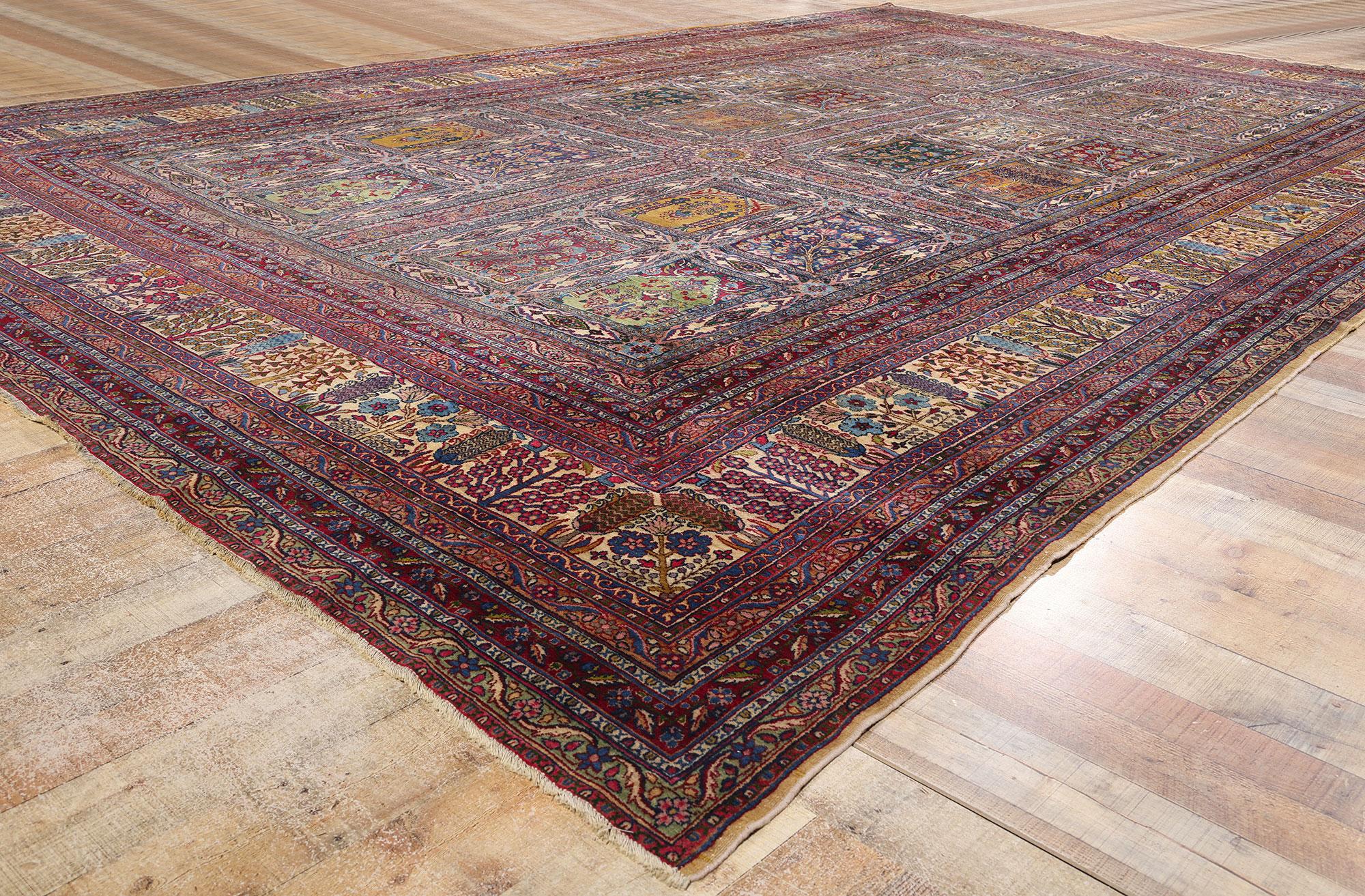 Wool Antique Persian Four Seasons Garden Kerman Carpet, 11'04 x 17'05 For Sale