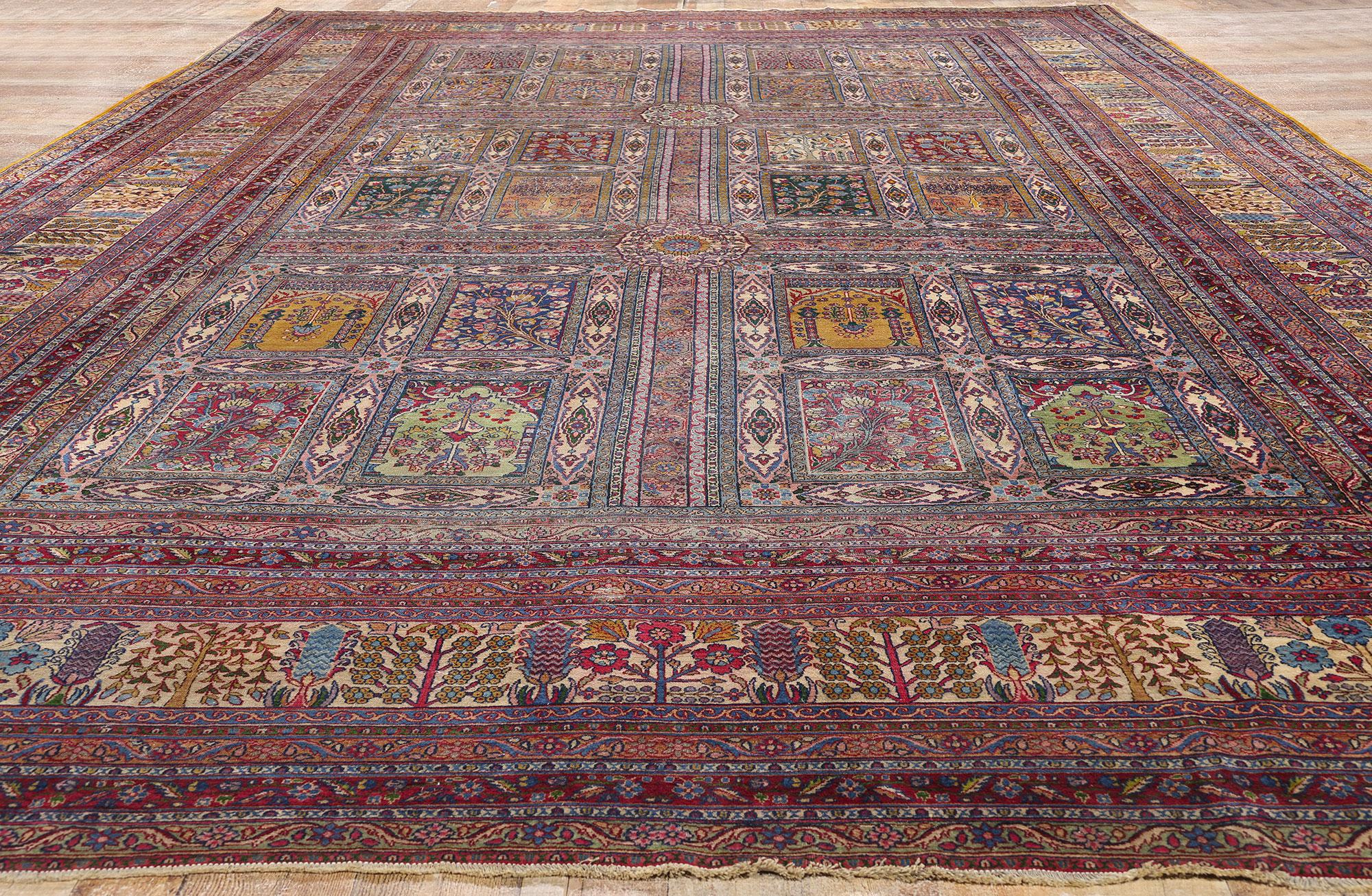 Antique Persian Four Seasons Garden Kerman Carpet, 11'04 x 17'05 For Sale 1
