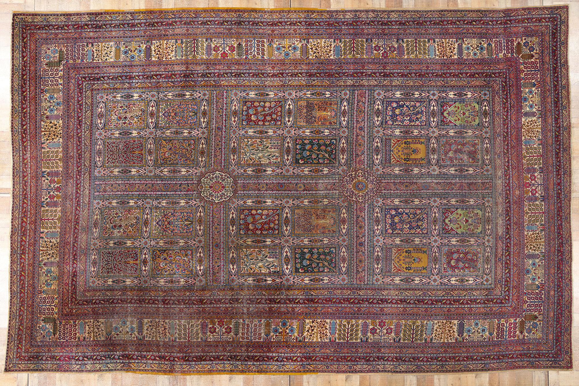 Antique Persian Four Seasons Garden Kerman Carpet, 11'04 x 17'05 For Sale 2