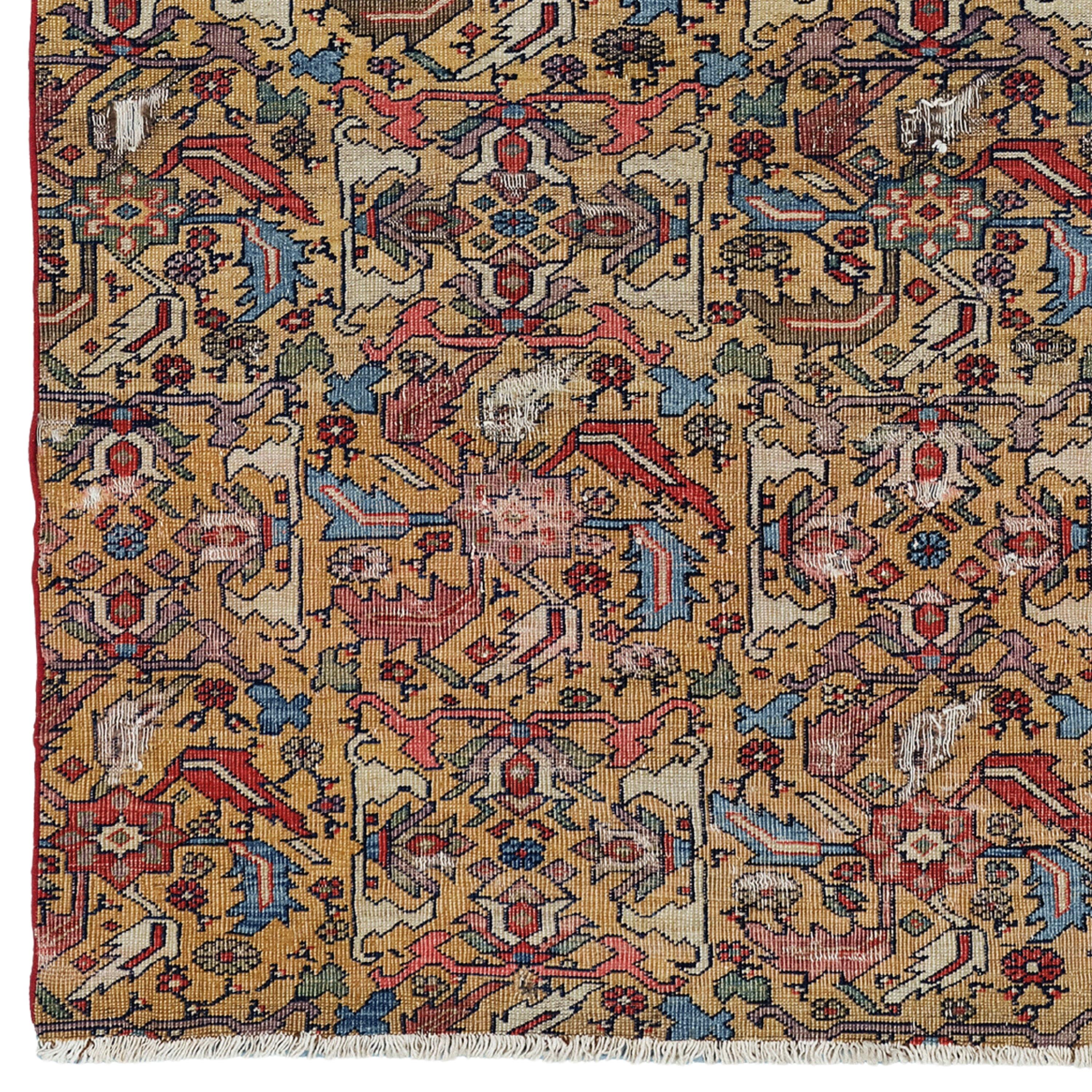 This elegant 19th-century Persian rug is an excellent choice for antique collectors and individuals with aesthetic taste. With its rich color palette and intricate patterns, this rug piece is ideal for adding a sophisticated touch to any room. This