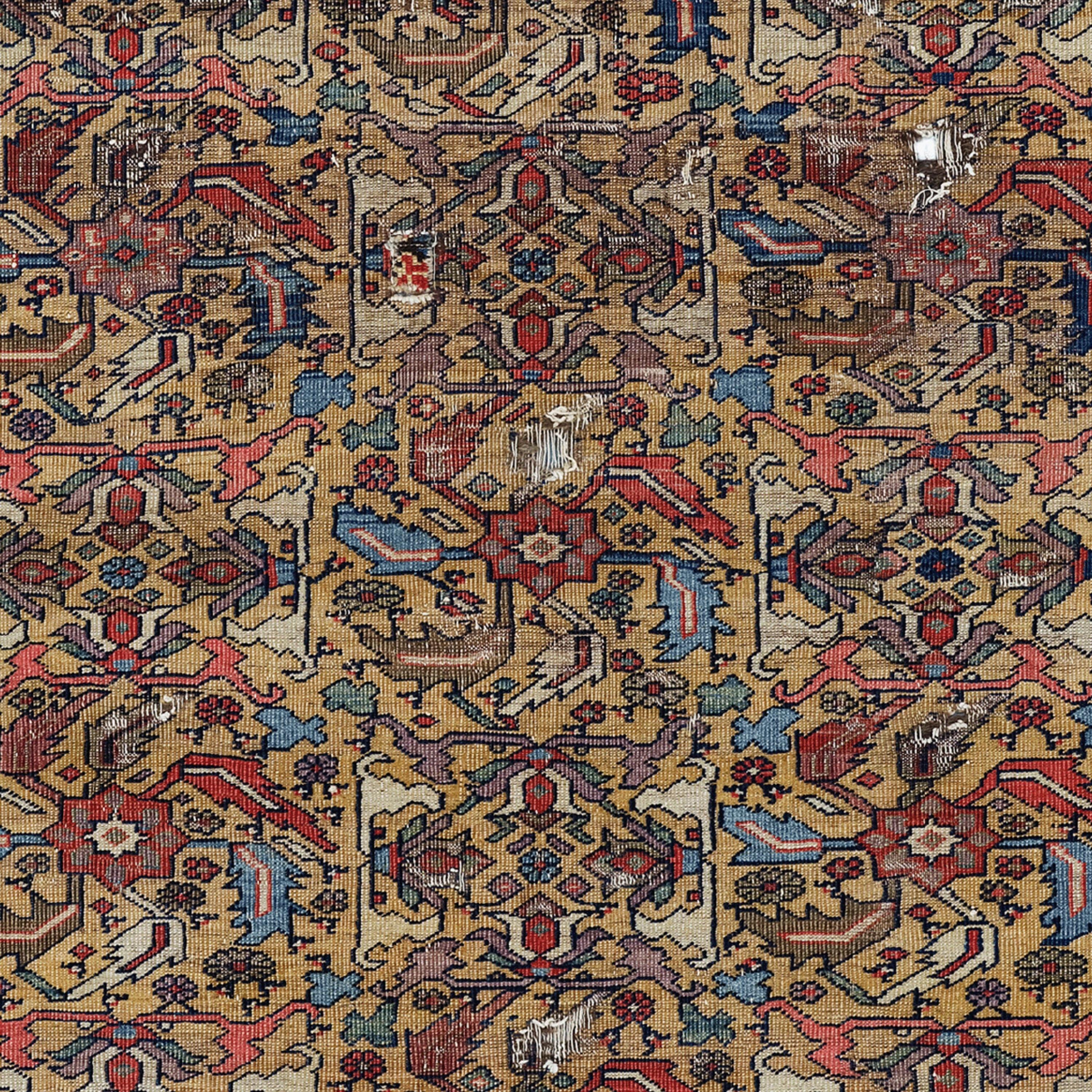 Antique Persian Fragment - 19th Century Fragment Rug, Handwoven Rug, Antique Rug In Fair Condition For Sale In Sultanahmet, 34