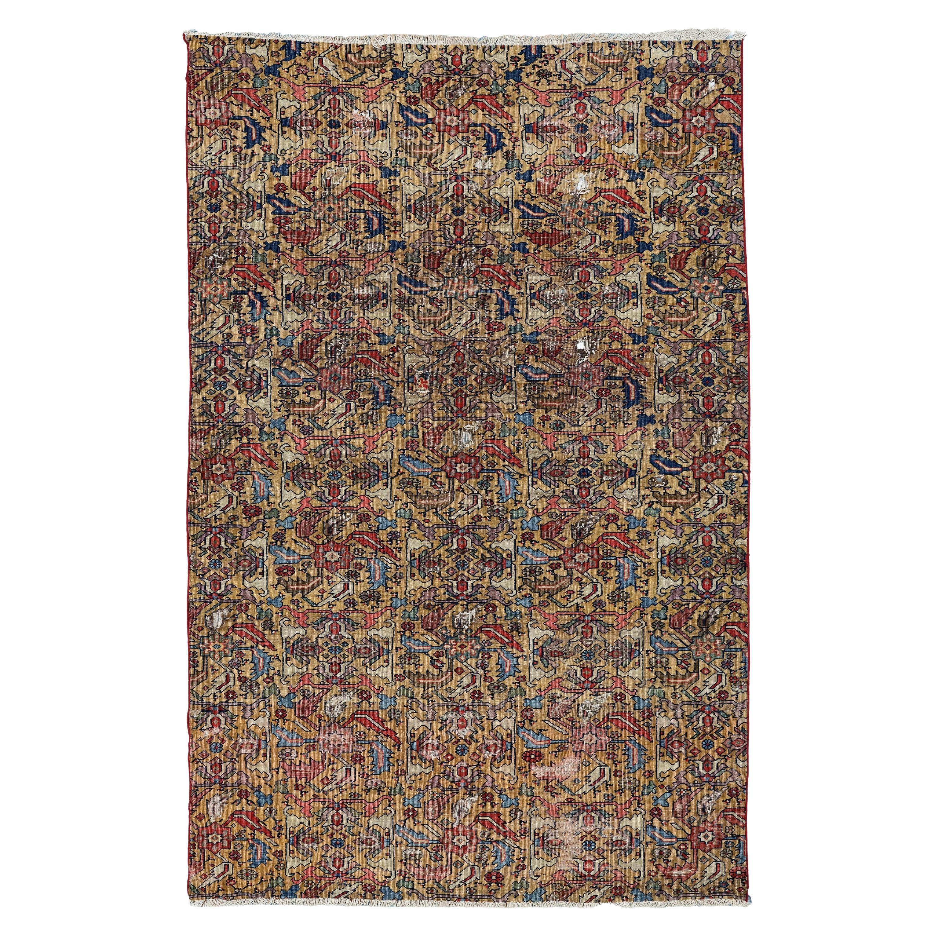 Antique Persian Fragment - 19th Century Fragment Rug, Handwoven Rug, Antique Rug For Sale